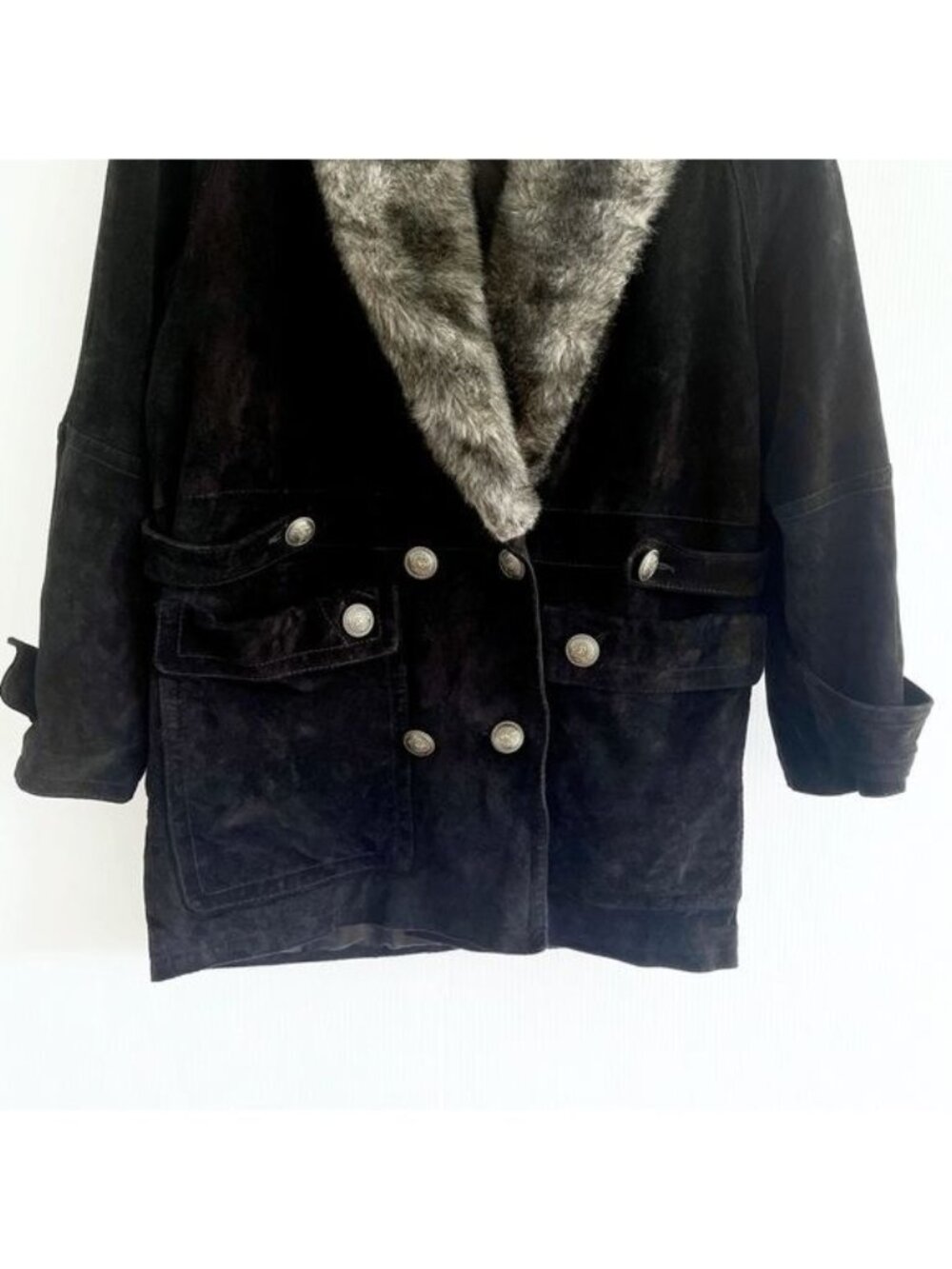 La Covina 100% Genuine Leather and Faux Fur collar winter Coat Small - Picture 9 of 13